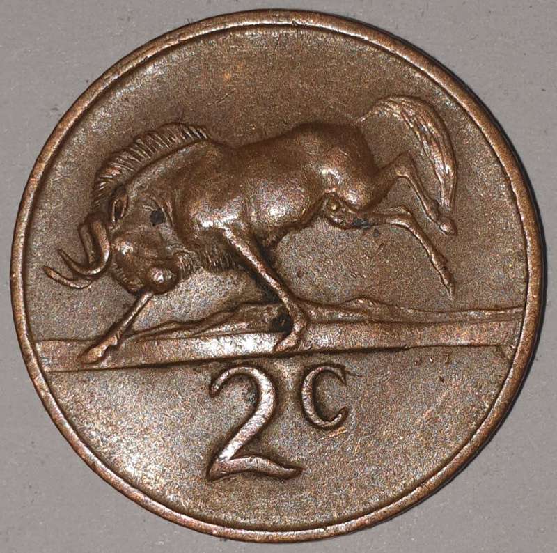 1979 - 2 CENT COIN (TWO CENT COIN) - RSA - BRONZE - KM#83 - BILINGUAL LEGEND - WILDEBEEST